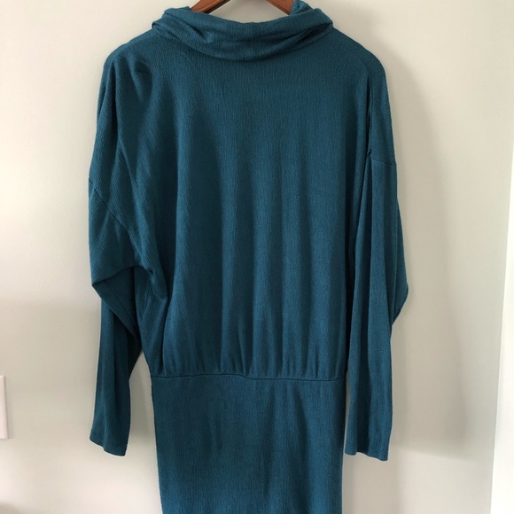 Free People Teal Turtleneck Long Sleeve Rouched Dress Size S - Picture 8 of 11